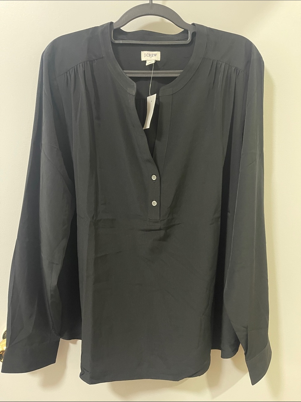 J. Crew Black Split-Neck Long-Sleeve Blouse